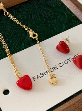 XKDDCT红色爱心项链韩系小众设计
