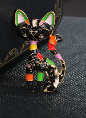 XKDDCT新款 创意猫咪欧美黑色合金滴油卡通动物胸花现货彩绘胸针