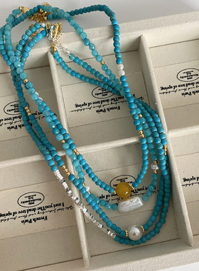 XKDDCT天然石复古项链黄玛瑙淡水