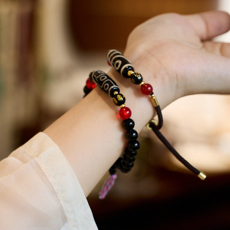 XKDDCT天然九眼天珠手串男女同款复古藏式黑玛瑙手链佛珠天珠小众