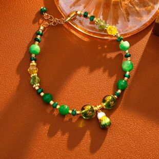 XKDDCT新款复古宫廷西瓜绿石头国潮小金珠手串流行可调节闺蜜同款