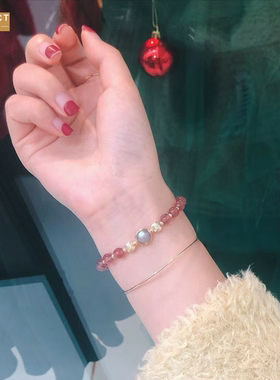 XKDDCT石灰月光手链女粉晶小众设