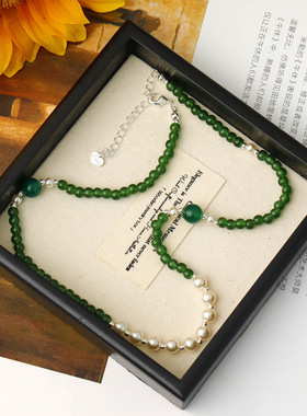 XKDDCT新中式珍珠绿玛瑙串珠项链