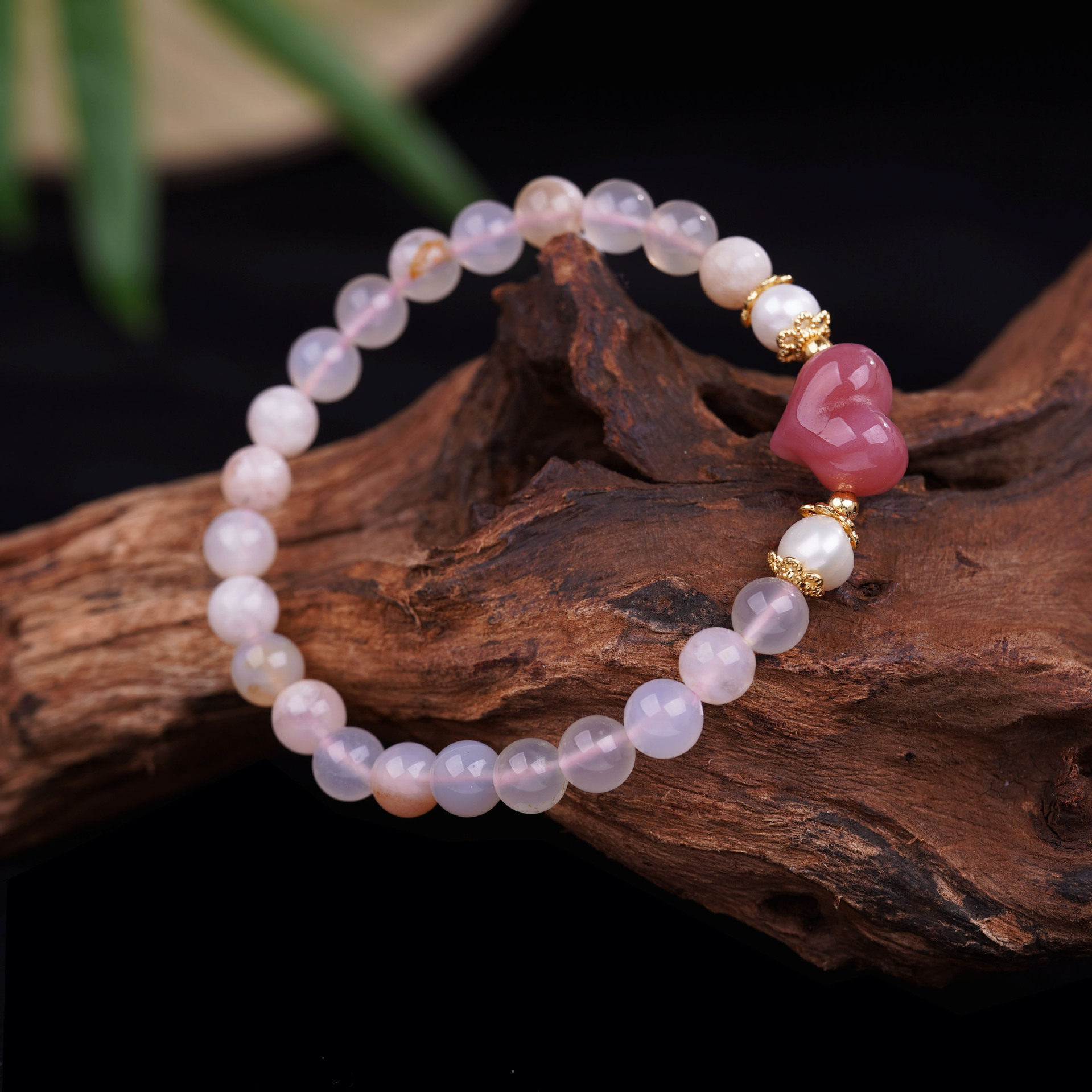 XKDDCT新款天然樱花玛瑙粉色盐源珍珠手链冰种飘花水晶手串闺蜜礼