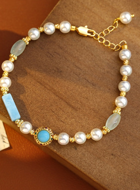 XKDDCT新中式复古绿松珍珠手链法