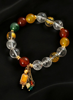 XKDDCT原创天然白搭配黄水晶手串