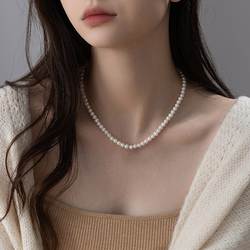 XKDDCT5mm高品质近圆天然淡水项链气质公主毛衣链百搭珍珠颈链6w
