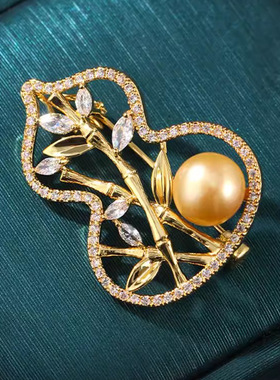 XKDDCT简约国风葫芦竹叶胸针女气质珍珠胸花个性小众设计感别针潮