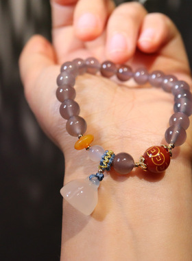 XKDDCT天然8MM烟紫手链女玉髓吊