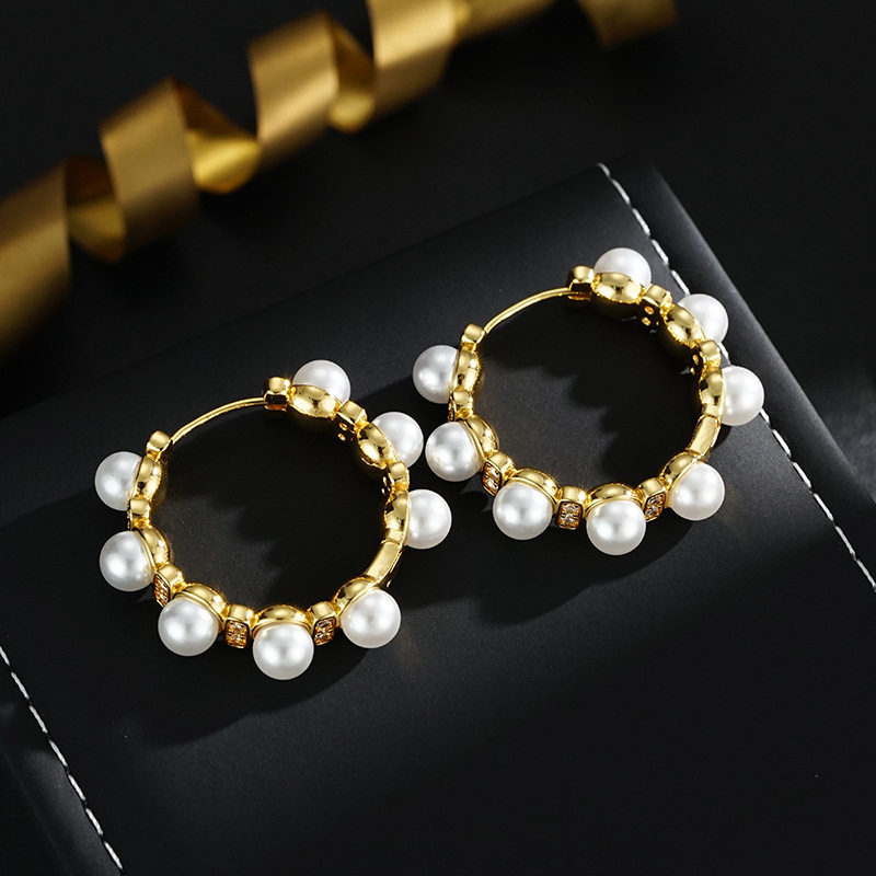 XKDDCT2025欧美饰品时尚气质大耳圈圆圈耳环珠珠简约轻奢高级感耳