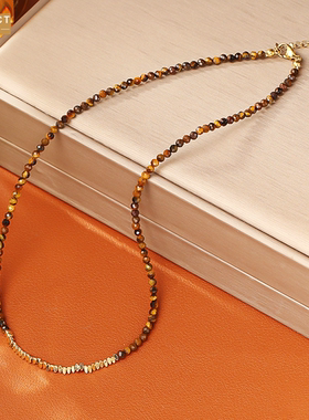 XKDDCT虎眼石石串珠项链高级感精