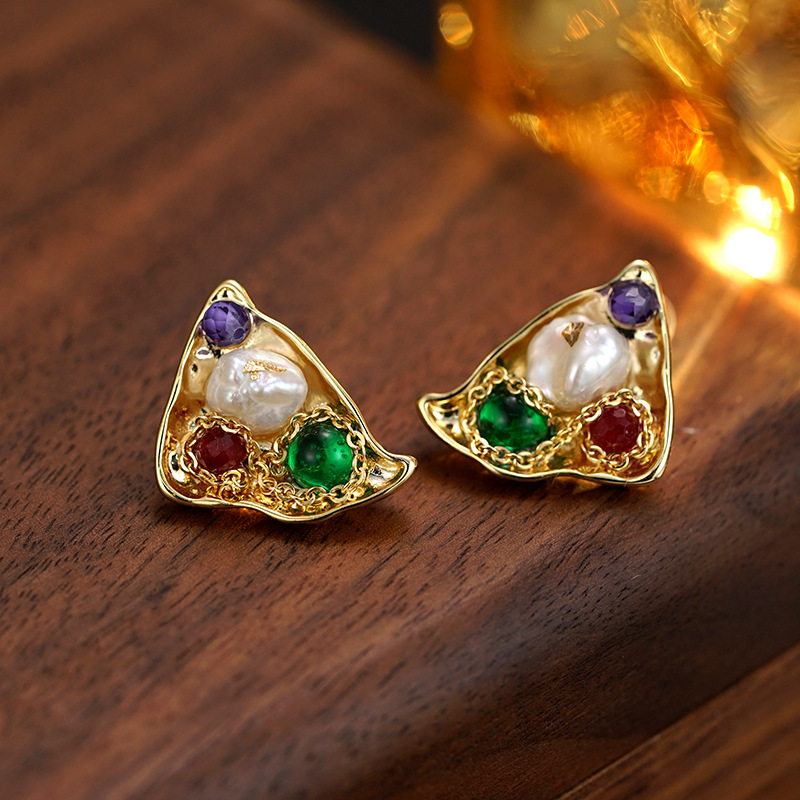 XKDDCT天然淡水珠耳环女复古宫廷风小众设计耳钉气质法式百搭高级