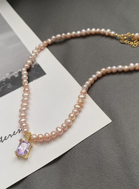 XKDDCT淡水项链铜镀真金绿方块吊