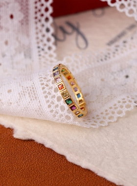 XKDDCT简约七彩时候精致锆石指环