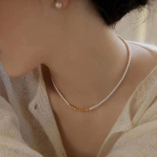 XKDDCT碎银子天然淡水珍珠项链女颈链锁骨链小米粒3-4mm轻奢小众