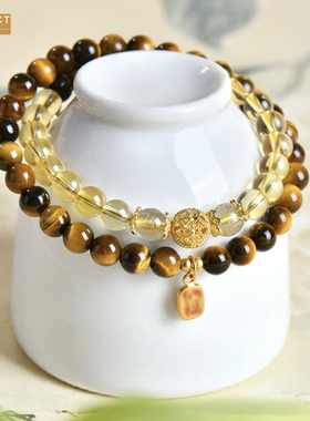 XKDDCT虎眼石手链女款水晶转珠好