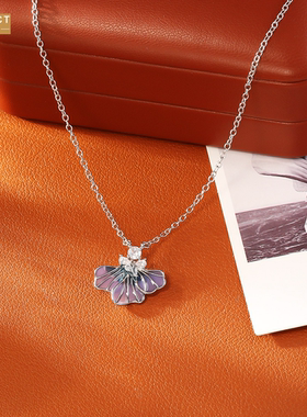 XKDDCT爆款蓝色鸢尾花锆石项链高