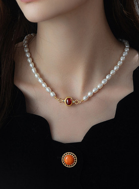 XKDDCT天然珍珠虎眼石吊坠项链新