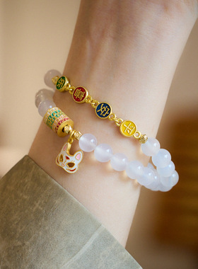 XKDDCT天然6MM白玛瑙女灵狐九尾