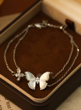 XKDDCT新款白贝蝴蝶镶钻双层叠