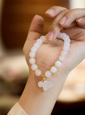 XKDDCT天然8MM白玛瑙手链女白茶