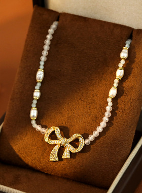 XKDDCT蝴蝶结镶钻巴洛克项链锁骨