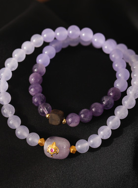 XKDDCT双层叠戴天然紫晶串珠手链