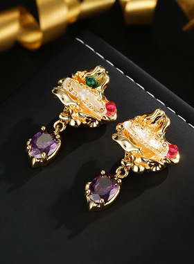 XKDDCT新中式轻奢紫色天然石头女高级感耳坠淡水珍珠耳环百搭af1