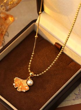 XKDDCT美拉德复古香槟色水晶项链