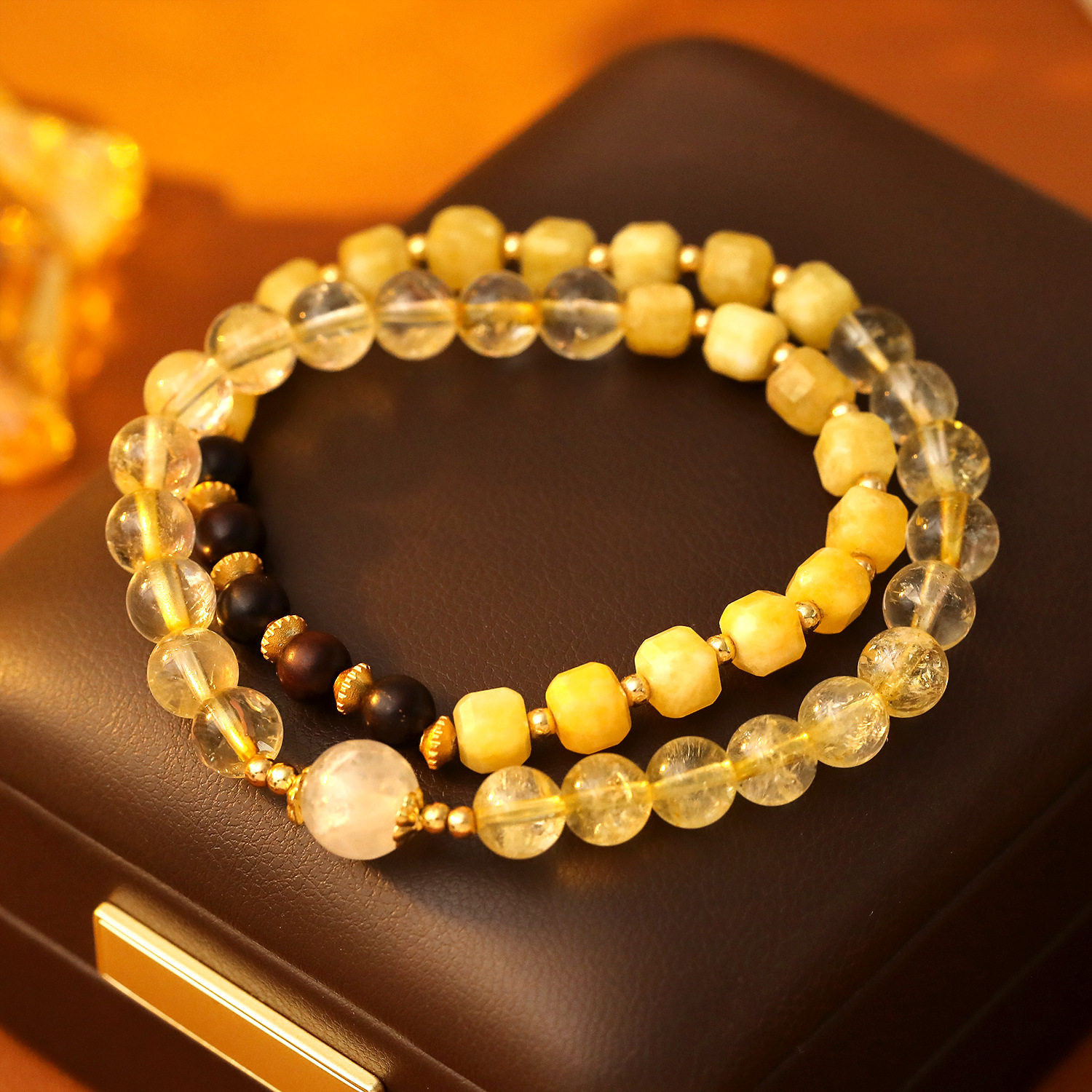 XKDDCT天然黄玉水晶手链百搭时尚闺蜜手串轻奢高级感复古手饰女款