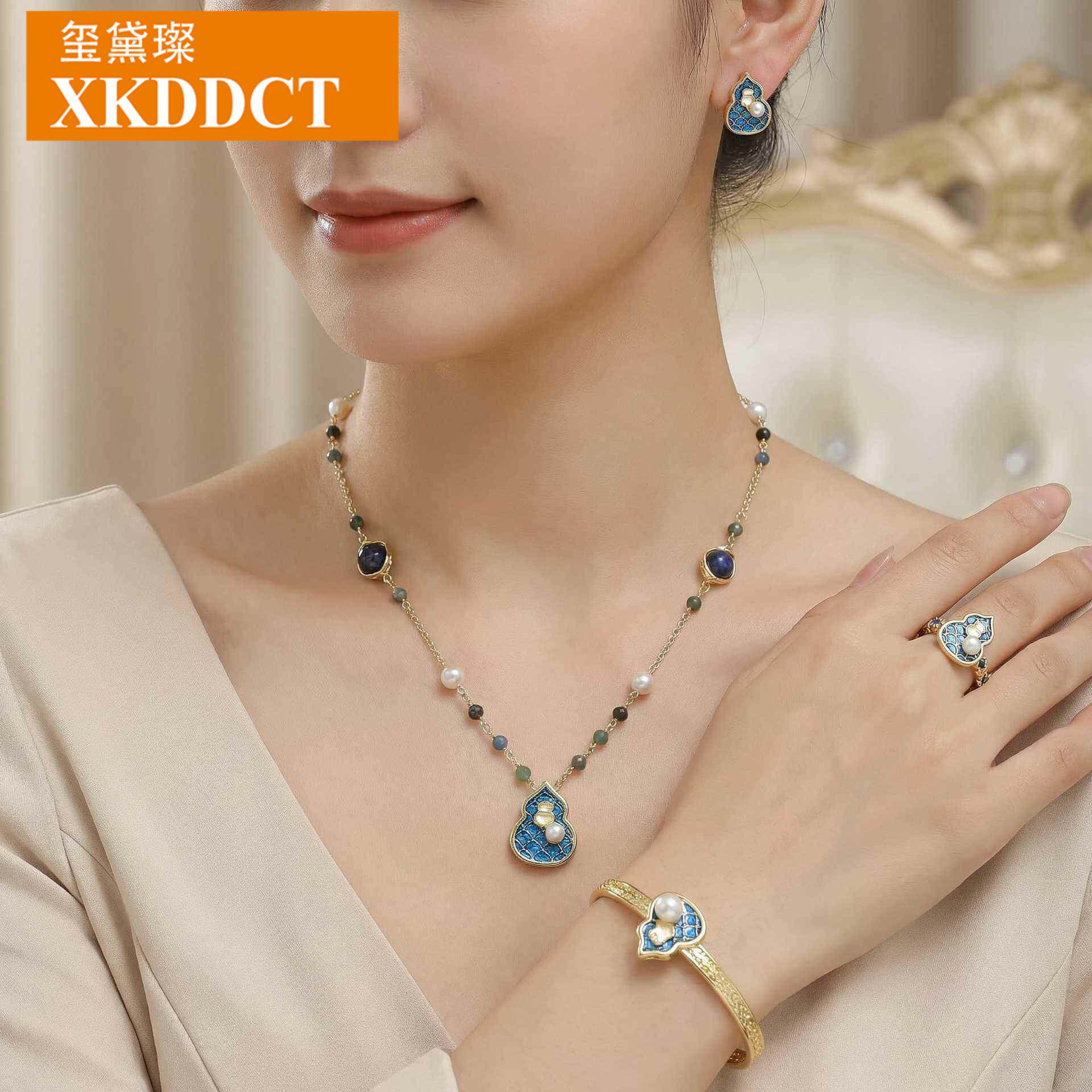 XKDDCT新款法式复古蓝色珍珠项链