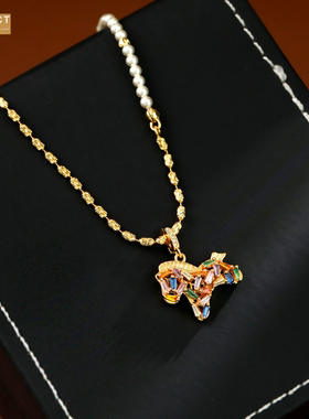 XKDDCT七彩锆石串珠小马项链高级