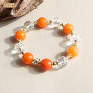 XKDDCT风时尚水晶手链女士粉晶金太阳红纹手串闺蜜手环手镯ydc2m