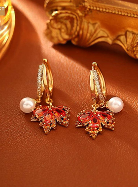 XKDDCT爆款红色枫叶锆石项链高级