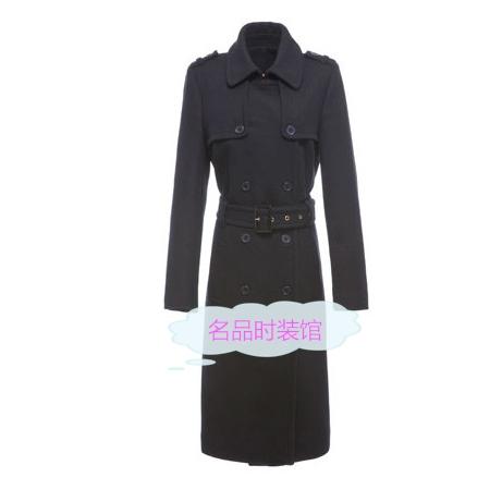 艾AG格正品修身双排扣系腰带藏青色羊毛女大衣150134176