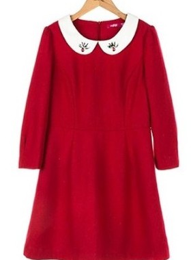 啦谷LG谷品牌正品春款红色长袖连衣裙4DB666B226