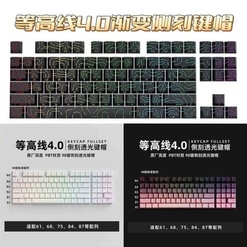 等高线机械键盘键帽侧刻RGB透光热升华客制化适配104跨境爆款