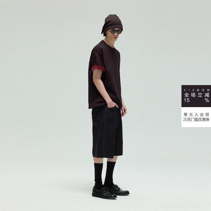 DECESOLO 25SS 日系潮流正反双色工艺短袖 合身基础纯色拼接T恤夏
