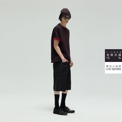 DECESOLO 25SS 日系潮流正反双色工艺短袖 合身基础纯色拼接T恤夏