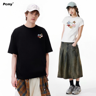 PCMY五彩星星显瘦正肩t恤情侣装