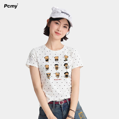 PCMY[夏日假期]小熊印花波点T恤