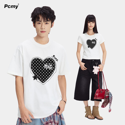 PCMY甜美爱心波点短袖T恤情侣装