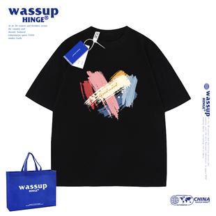 新款 WASSUP T恤男2024夏季 上衣服 HINGE涂鸦短袖 潮牌宽松纯棉半袖