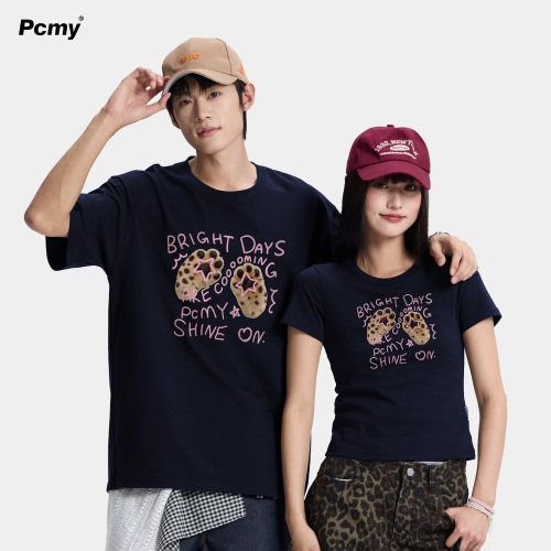 PCMYY2K豹纹猫爪短袖情侣T恤夏