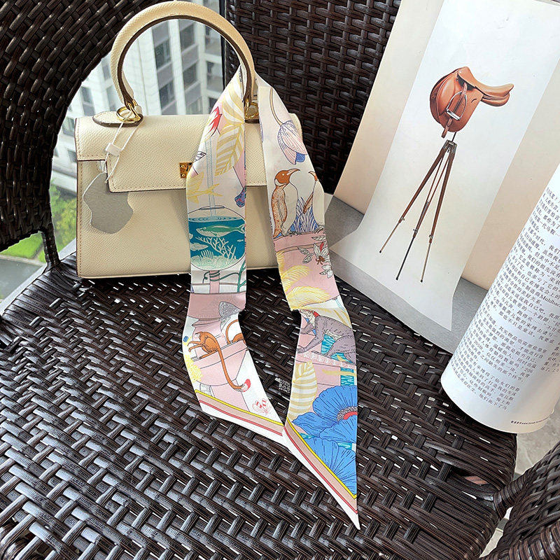 新款韩版长条飘带包手柄小丝巾护颈领巾配饰斜角条巾斜纹真丝围巾