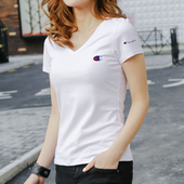 夏装 打底衫 V领纯棉修身 t恤白色女半袖 鸡心领体桖上衣 短袖 2026大码