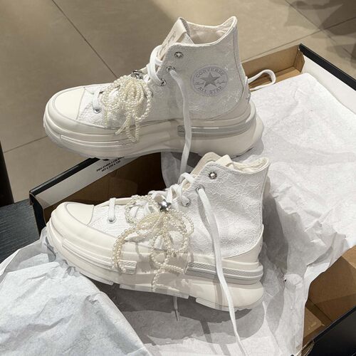 匡威白色高帮厚底增高帆布鞋女