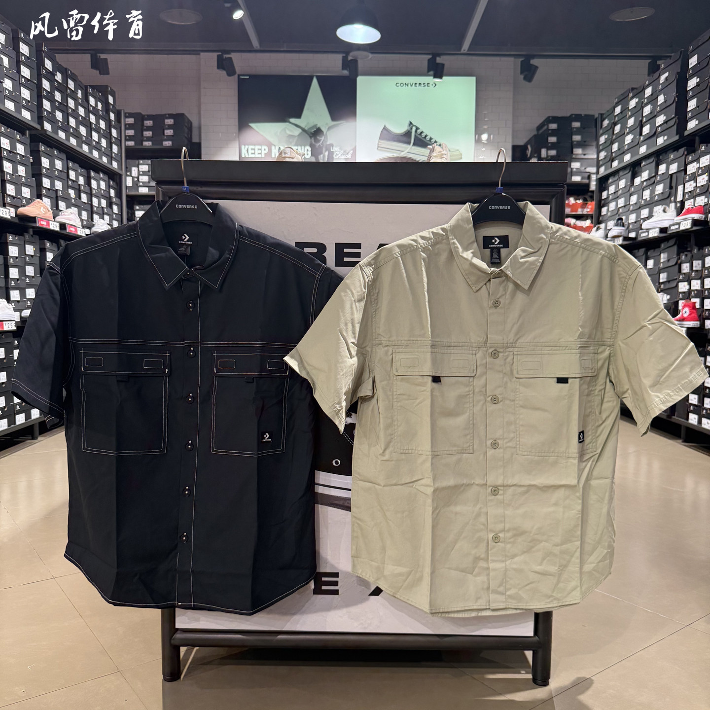 CONVERSE匡威 男款工装风多口袋衬衫短袖上衣10028348-A01-A02