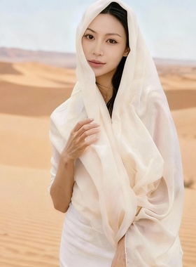超大防晒丝巾迪拜清真寺沙漠旅游拍照头巾棉麻民族风披肩围巾女