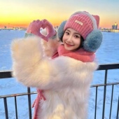 马海毛围巾手套帽子女冬韩系氛围感长白山雪乡防寒加厚保暖围脖